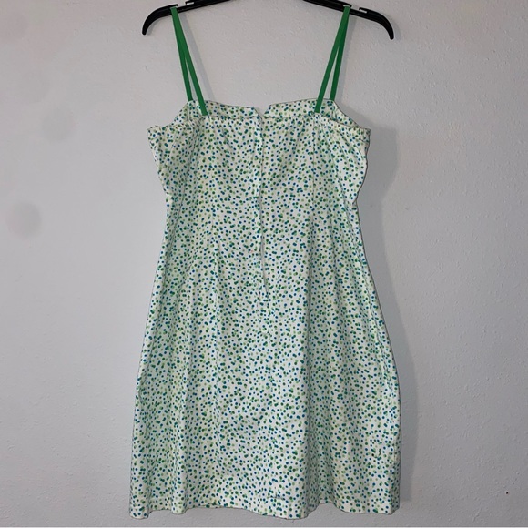 Vintage 90s Aqua Blues Green, blue Polka Dot Sleeveless Bow Accent Dress - Picture 3 of 7